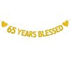 XIAOLUOLY Gold 65 YEARS BLESSED Glitter Banner,Pre-Strung,65th Birthday / Wedding Anniversary Party Decorations Bunting Sign Backdrops,65 YEARS BLESSED