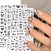 Heart Nail Stickers for Nail Art, Valentine's Day Nail Art Stickers 3D Self-Adhesive Black Love Heart Letter Valentines Sticker for Nails Art Decorations French Manicure Decals DIY Nail Art Supplies