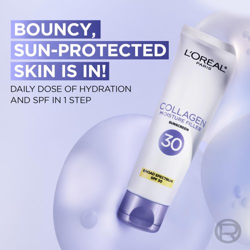 L'Oreal Paris Collagen Moisture Filler Face Cream with Broad Spectrum SPF 30, Anti-Aging Face Moisturizer and Daily Sunscreen For Face, Includes Face Serum Sample