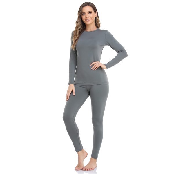 WEERTI Thermal Underwear for Women Long Johns with Fleece Lined, Base Layer Women Cold Weather Top Bottom Grey