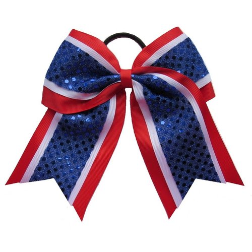 New "CONFETTI DOTS Red White Blue" Cheer Bow Pony Tail 7 Inch Girls Hair Bows Cheerleading Dance Practice Football Games Competition Birthday Grosgrain Ribbon 4th of July Patriotic