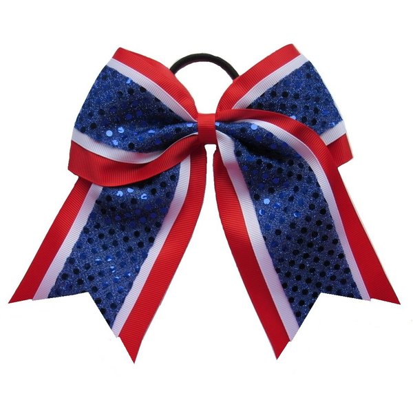 New "CONFETTI DOTS Red White Blue" Cheer Bow Pony Tail 7 Inch Girls Hair Bows Cheerleading Dance Practice Football Games Competition Birthday Grosgrain Ribbon 4th of July Patriotic