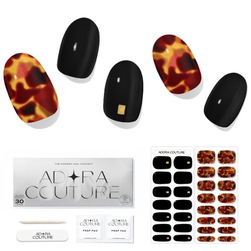 ADORA COUTURE Semi Cured Gel Nail Strips Fall | 30pcs Uv Gel Nail Stickers with Uv Light | Brown Orange Black Nail Wrap | Fall Nail Art Gel Stickers for Nails Uv Light (Tortoise)