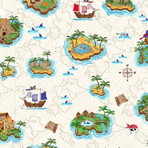 Makower Pirates 2430 Q Cream Islands