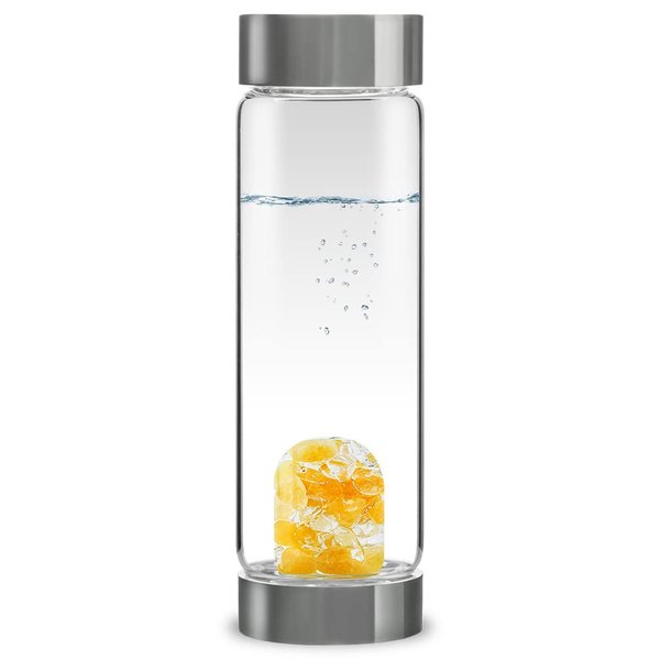 VitaJuwel ViA SUNNY MORNING - Crystal Water Bottle with Orange Calcite and Clear Quartz
