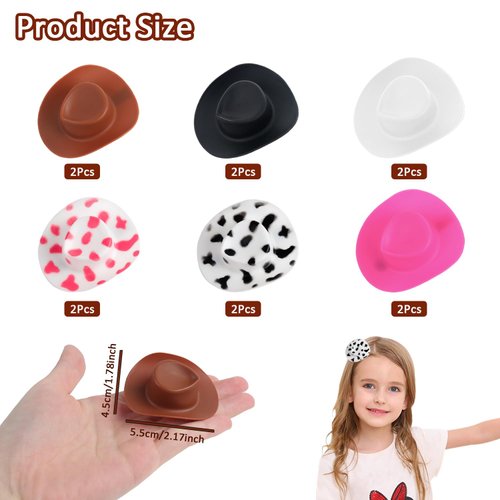 ASUNFO 12 Pcs Mini Cowboy Hat Clips Plastic Cowgirl Hat Hair Clip for DIY Home New Year Anniversary Birthday Decor(6 Styles)…