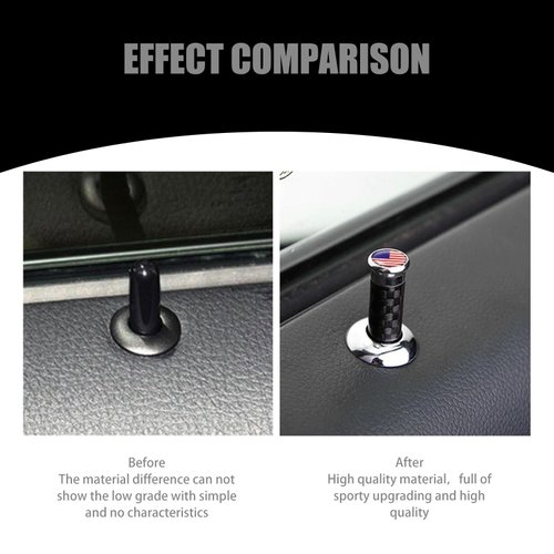 dawfall 4 PCS Car Carbon Fiber Door Lock Knob Cover Kit, 1.45 x 0.39 American Flag Decorative Door Lock Pin Cover, Interior Door Pull Pin Lock Modification Accessory, Universal for Car (Black & Red)