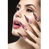 RUOKEXIN Almond Press on Nails Medium Fake Nails Pink False Nails with 3D Pink Flower Designs Nail Press ons French Tip Handmade Acrylic Artificial Nails Summer Natural Stick on Nails for Women 24Pcs