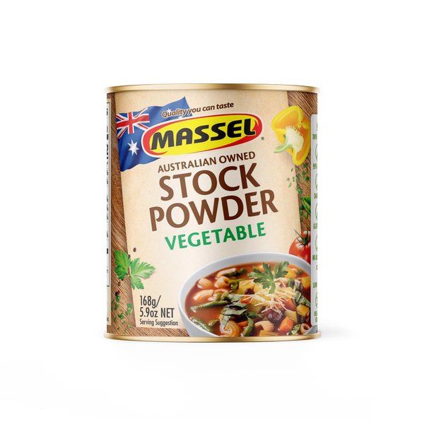 Massel Vegetable Bouillon Powder, Gluten Free, Low Fodmap Stock, Fat Free, MSG Free, Dairy Free, Non GMO, 0g Trans Fat, Soup Base Seasoning For Ramen, Soup, Stew, No Animal Content, 1 Can, 168g