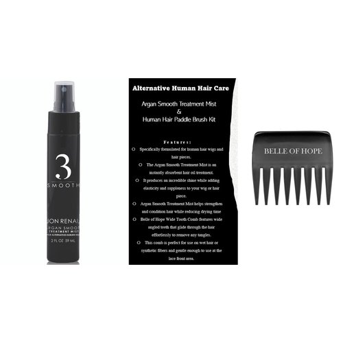 Argan Smooth Treatment Mist 2 floz and Belle of Hope Wide Tooth Comb, for Alternative Human Hair Wigs, Units, Extensions and Pieces