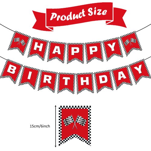 Elaliyi Race Car Birthday Banner Race Car Birthday Party Decorations Checkered Happy Birthday Banner Racing Flag Party Themed Party Supplies Decorations (Red)