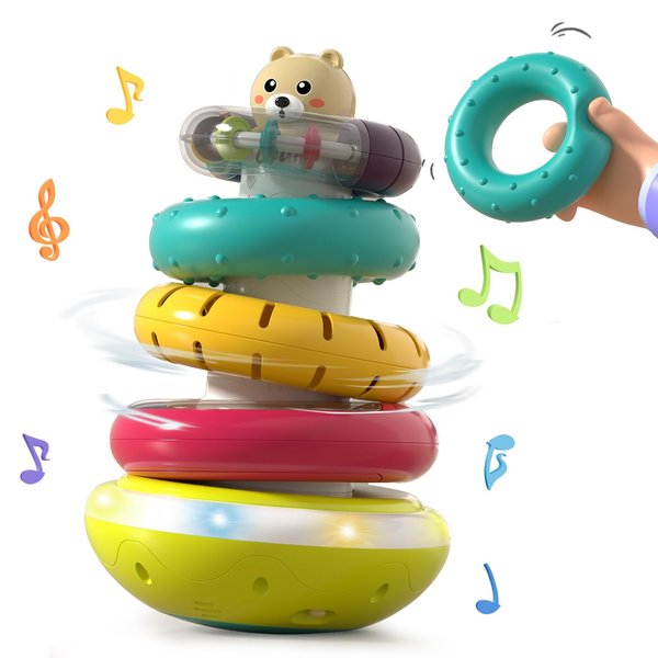 PANITU Baby Stacking Rings, Spinning Stacker Toys for Toddlers 1-3, Shake Rattle Set with Fine Motor Activities, Montessori Autism Sensory Toy, 6 Month Old Girl Boy Christmas Birthday Gifts