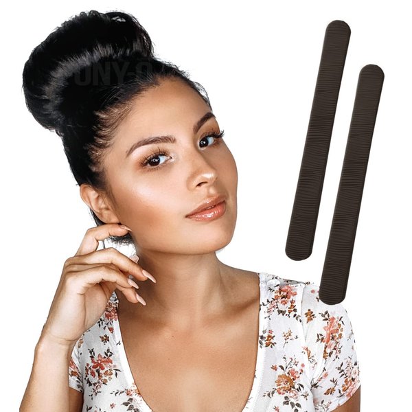 PONY-O Ponytail Holder BUN BARZ – 2 Pack Original Patented No Damage Donut Hair Bun Maker – Hair Bun Alternative Pony Tail Accessory for Easy Hair Styling, Ballet Buns – Black