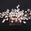 Teyglen Pearl Bride Wedding Hair Comb Flower Crystal Hair Piece Bridal Pearl Hair Comb Rhinestone Headpiece Hair Accessories for Women Girls (Rose gold)
