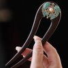 U Shape Wooden Hair Sticks, Ebony Sandalwood French Hair Forks, Hairpin with Double Fish Koi, Hair Sticks for Thick, Long Hair, for Women Chignon Bun Updo Hairstyle