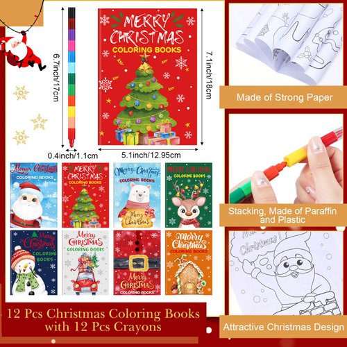 Pasimy 110 Pcs Christmas Party Favors Color Book Bulk Christmas Small Gifts Set Goodies Bag Stuffers Holiday Gingerbread Mini Activity Book Crayon Glasses Sticker Stamp for Xmas Winter Fillers Prizes