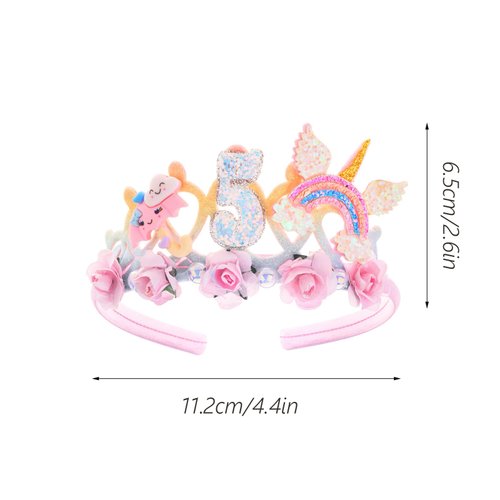 Jaczora 1 PACK 5th Birthday Headband, 5th Birthday Decorations for Girls, Pink Hair Band Cute 5 Year Old Princess Tiara Birthday Party Decorations 5 Year Old Girl Gift