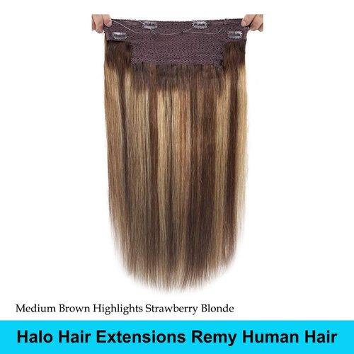 Wirees Human Hair Extensions,Ombre Chocolate Brown to Caramel Blonde Highlights Remy Hair Extensions Balayage Secrect Wire Extensions Natural Straight Hair Flip in Extensions 20 inch 100g