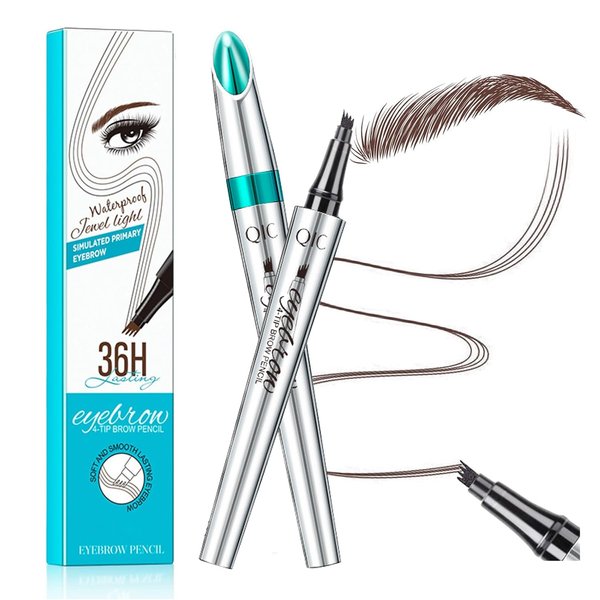 GL-Turelifes Eyebrow Pencil with 4 Tip Micro Head, Liquid Eyebrow Microblading Pen, Eyebrow Pen Micro 4 Point Brow Pen Long-Lasting Waterproof & Smudge-proof Natural Eyebrow Makeup (#2 Dark Brown)