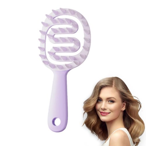 Scalp Massager Shampoo Brush for Hair Silicone Scalp Scrubber with Handle Curved Vented Scalp Scrubber Scalp Care Brush Soft Hair Shampoo Brush for Scalp Exfoliator and Dandruff Removal(Purple)