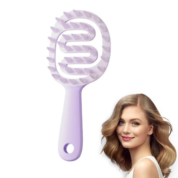 Scalp Massager Shampoo Brush for Hair Silicone Scalp Scrubber with Handle Curved Vented Scalp Scrubber Scalp Care Brush Soft Hair Shampoo Brush for Scalp Exfoliator and Dandruff Removal(Purple)
