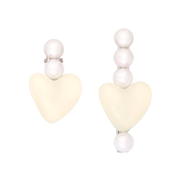 OJERRY Set of 2 Mismatched Pearl Beige Heart Hair Clip for Women, Classic Hair Alligator Clip Set, Kawaii Y2K Feminine Coquette Bow Aesthetic Gift Hair Accessories