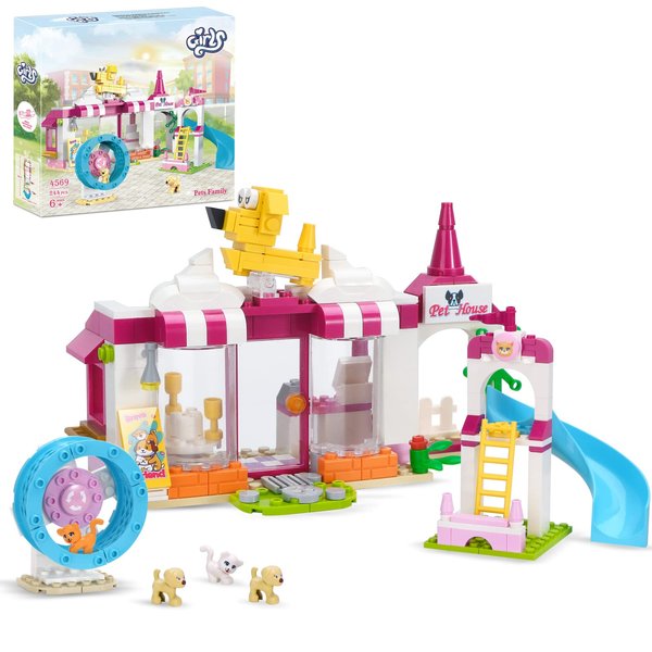 Tblicked Girls Friends Pet House Building Sets, Dogs & Cats Day Care Center Building Toy 244 Pcs, Pet Playground with Slide, Puppy Animal Playset Creative Birthday Gift for for Girls Boys Ages 6+