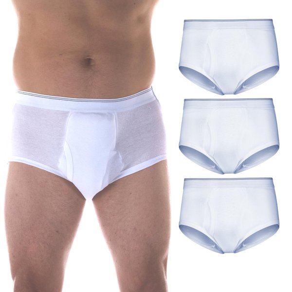 3-Pack Men's Maximum Absorbency Washable Reusable Bladder Control Briefs White 2X (Waist 44-45)
