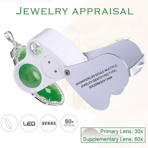KINGMAS 2 Lens 30x 60x Illuminated Jewelry Eye Loupe Jewelers Magnifier Magnifying with LED Lighting