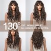 testar Brown Curly Wigs For Black Women Long Brown Mixed Blonde Highlight Curly Wavy Wigs With Bangs Natural Looking Synthetic Hair Wigs For Daily Party Cosplay Use