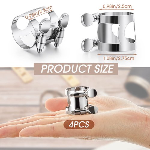 Treela 4 Pcs Clarinet Ligature Bb Clarinet Ligature Silver Clarinet Ligature B Flat with Adjustable Screws Clarinet Mouthpiece Ligature for Clarinet Mouthpiece Woodwinds Instrument
