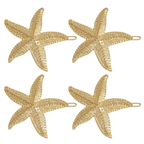 AUEAR, 4 Pack Starfish Hair Clips Bridal Hairpin Metal Hair Pins Sea Star Hair Clip Pretty Beach Hair Pin for Wedding Women Girls Barrettes Styling Hair Mermaid Accessories Valentine's