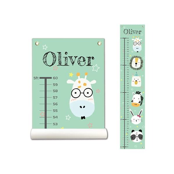 Personalized Canvas Growth Chart for Kids, Height Chart for Kids, Growth Chart Banner with Name (Animal 2)