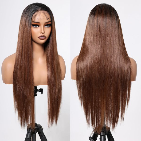 Allbell Synthetic Lace Front Wig 28Inch Long Straight Auburn Wigs for Women Ombre Auburn Wig with Baby Hair 13×4 Frontal HD Lace Wig Heat Resistant Fiber