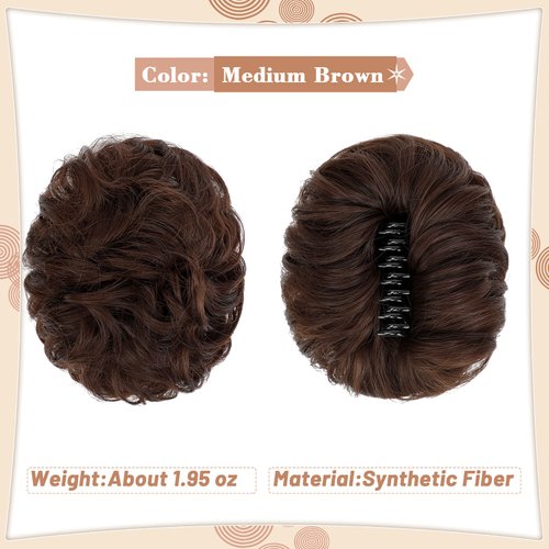 Leterly Messy Bun Hair Piece, Claw Clip Hair Bun Hairpieces Thick Updo Scrunchies Ponytail Hair Extensions Synthetic for Women Medium Brown