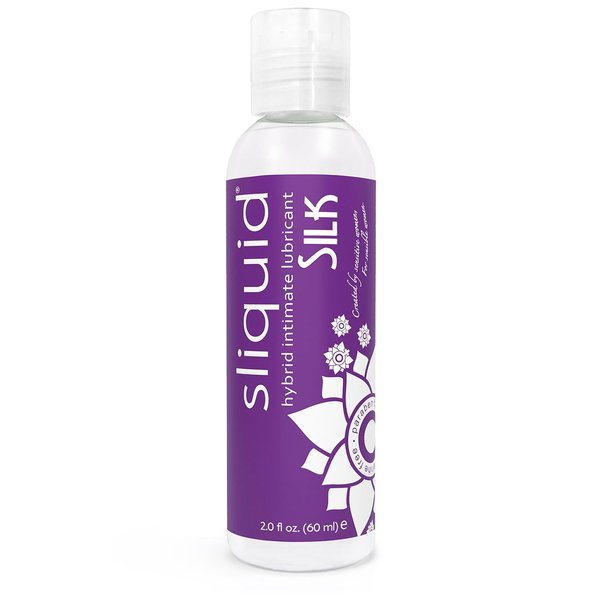 Sliquid Silk Intimate Lubricant, Travel Size - Silicone & Water-Based Lube Blend for Women/Men/Couples, Hypoallergenic Lube, Hybrid Silicone Lube & Water-Based Lubricant, Unscented, 2 Fl Oz