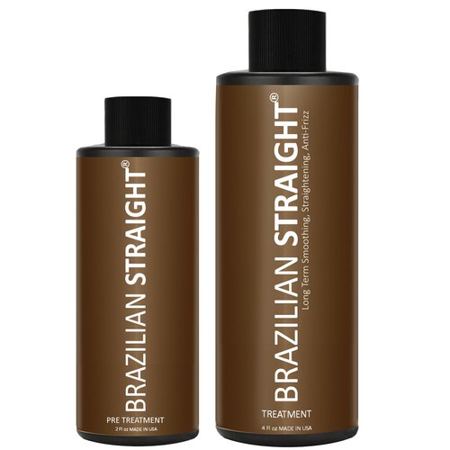 Formaldehyde-Free BRAZILIAN STRAIGHT Keratin Hair Straightening Treatment Prof Results Keratin Proteins Argan Amino Acids Smooth Natural Beauty Shine Lasts for months all Types & Colors (2PC FF SET)