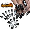 Halloween Nails Press on Nails Long Coffin Nails 24pcs Gothic Ghost Spider Web Skull Halloween Fake Nails with Glue Stick on Nails for Women and Girls Halloween Nails Decoration