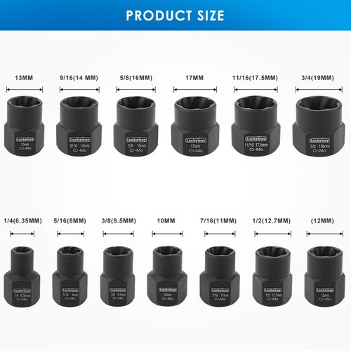 Luckyway 13-Piece Impact Bolt & Nut Remover Set, Nut Extractor Socket, Bolt Remover Tool Set