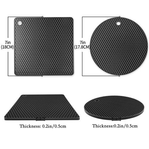 Ardanlingke Silicone Trivet Mats，Trivets for Hot Pots and Pans，Extra Thick Hot Pads for Kitchen，Multi-Purpose Pot Holder，Non-Slip Jar Opener，Gripper Pad，Drying Mat，Coaster (4 Pcs, Dark Gray)