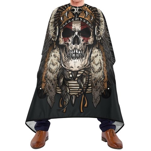 ALAZA Indian Tribal Skull Barber Cape for Men Women, Waterproof Haircut Apron Beard Shaving Bib Hair Cutting Cloth 55 x 65 Inch