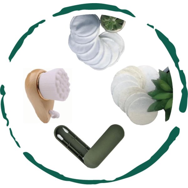 BeNat. Eco-Friendly, Reusable Facial Skin Care Accessories Bundle. Multi-Pack. (8) Reusable Facial Pads + (8) Natural Loofah + (1) Facial Cleaning Brush Bamboo Handle + (1) Jade Facial Massage Roller