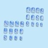 Vopintpy Blue White Gradient Press on Nails Short Square Fake Nails with Design Glossy Full Cover Glue on Nails Reusable Stick on Nails for Women DIY Charm Manicure