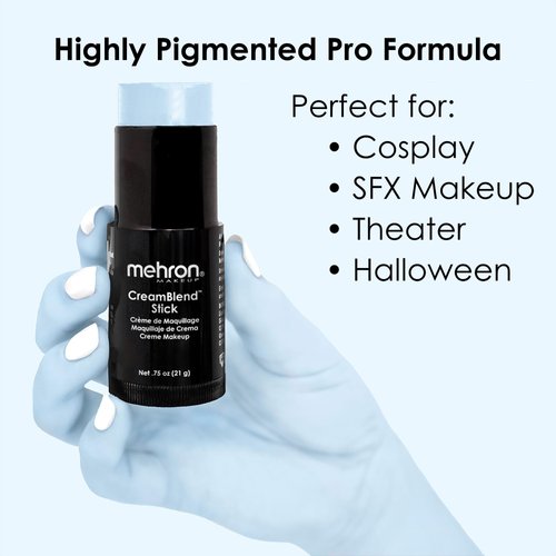 Mehron Makeup CreamBlend Stick | Face Paint, Body Paint, & Foundation Cream Makeup | Body Paint Stick Perfect for Halloween Makeup .75 oz (21 g) (Pastel Blue)