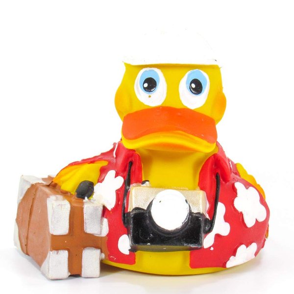 Lanco Tourist Holiday Traveler Rubber Duck Bath Toy | All Natural, Organic, Eco Friendly, Squeaker Brand | Imported from Barcelona, Spain