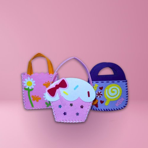 BeeBlosie Felt Handbag Sewing Kit for Girls and Boys Ages 5 6 7 8, Learn to Sew Flower and Candy Purse, 3 Easy Beginner Arts & Crafts DIY Projects Gifts for Kids