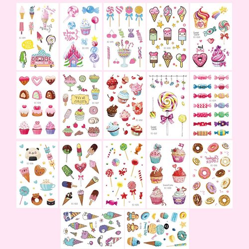 Ooopsi Ice Cream Temporary Tattoos for Kids 180PCS - Ice Cream, Lollies, Cookie, Cake Tattoo Stickers - Sweet Summer Tattoos Sticker for Girl Birthday Party Decorations Supplies Favors(17 Sheets)
