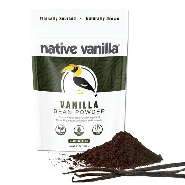 Vanilla Bean Powder - 0.5 oz - Premium 100% Pure Ground Tahitian Vanilla Bean Powder - For Cooking, Baking, Coffee, Smoothies & Desserts - No Fillers or Additives, Raw & Unsweetened - Native Vanilla