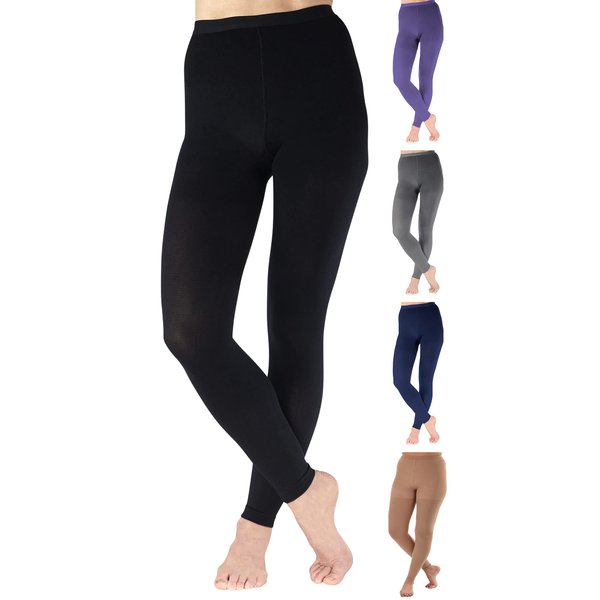 Compression Leggings 20-30mmHg for Women Circulation - Footless Compression Support Tights - High Waist Pantyhose Stockings for Ladies Black, Medium