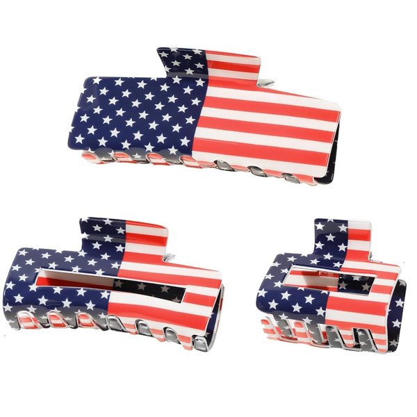 Beleda 3Pcs American Flag Hair Claw USA Patriotic Red White Blue Hair Clip Girls Independence Day Hair Accessories Holiday Hair Accessories Party Costume Accessories Election Supporter Accessories